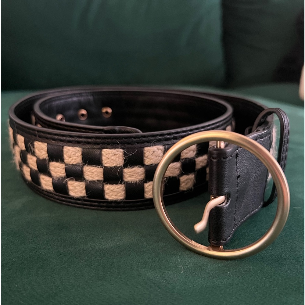!!! Mango Mixed Checkered Belt in Black/Sand, SZ MED